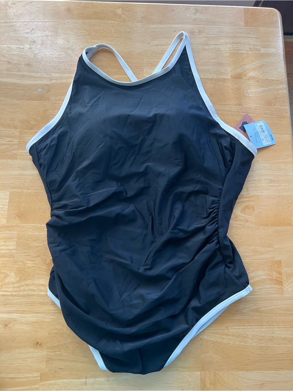 Women’s Shade & Shore Black One-Piece Swimsuit with White Trim